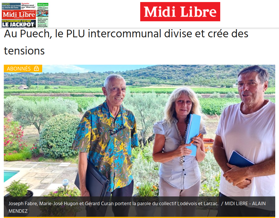 Midi Libre 11/07/2023 : Au Puech, le PLU intercommunal divise et crée des tensions