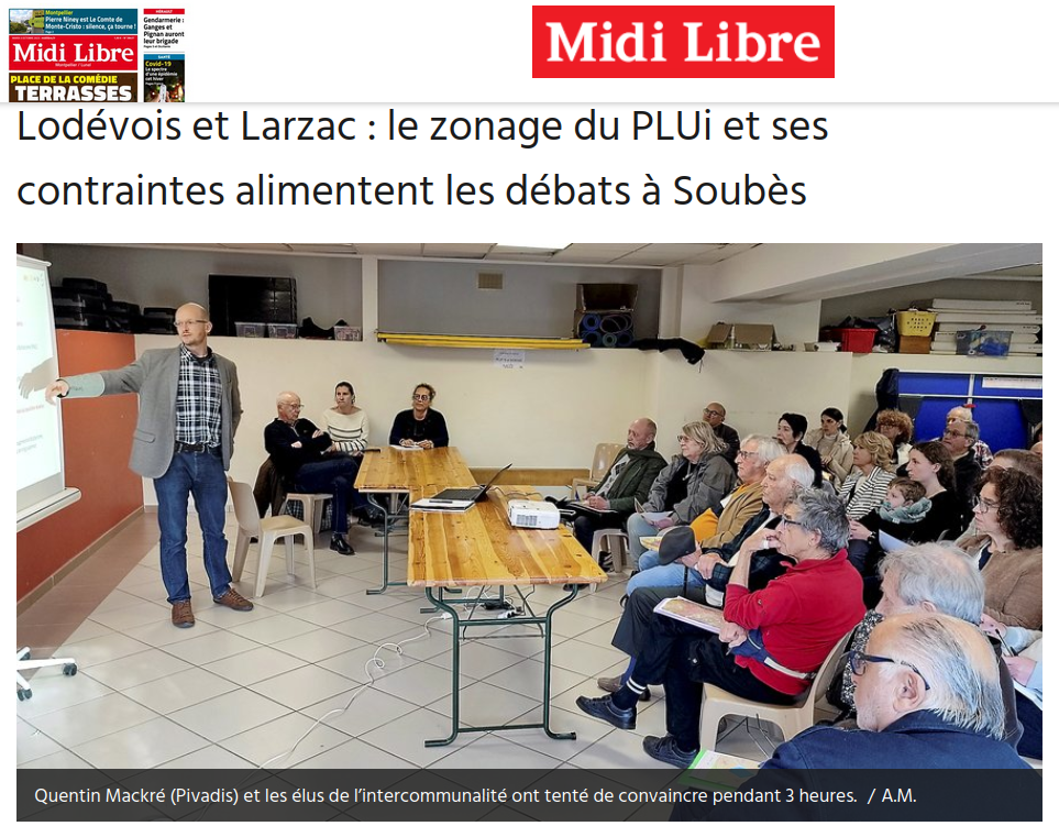 Midi Libre 17/04/2023 Lodévois et Larzac : le zonage du PLUi et ses contraintes alimentent les débats à Soubès